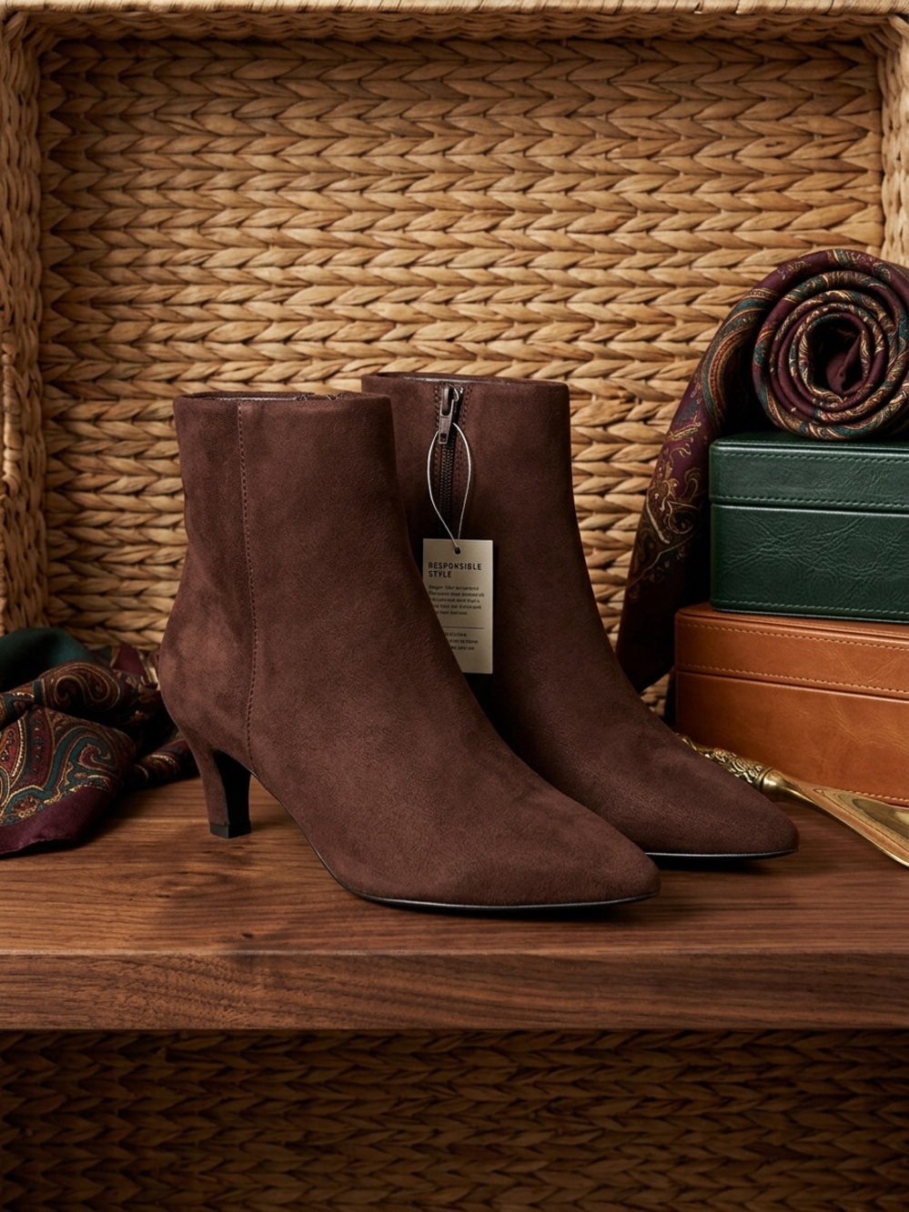 Brown Suede Ankle Boots - Women's Dress Bootie